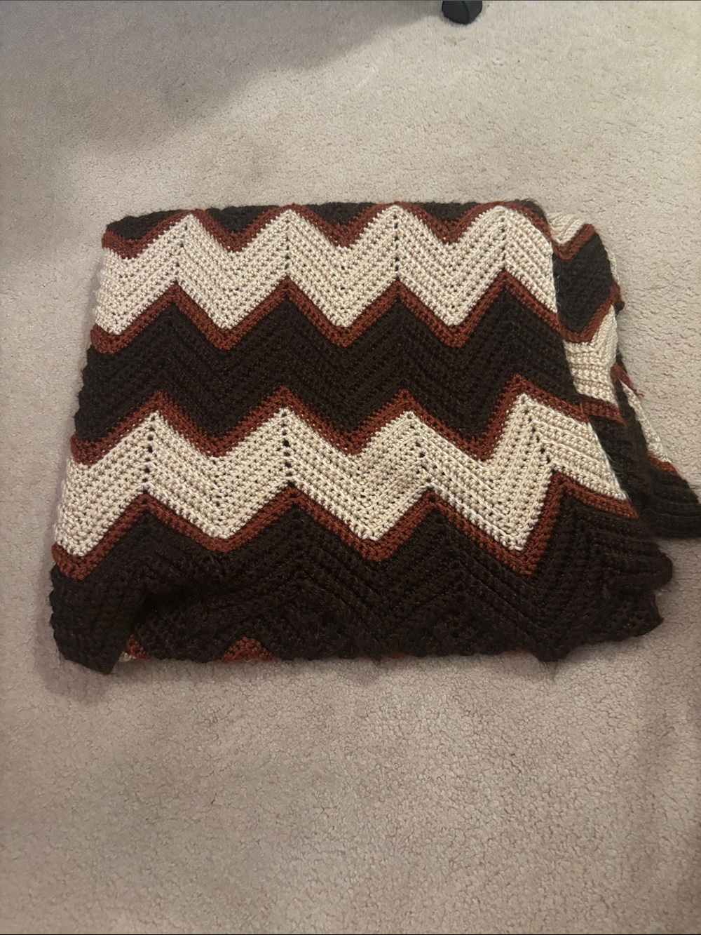 Handmade Chevron Throw Blanket in Cream, Brown & Rust